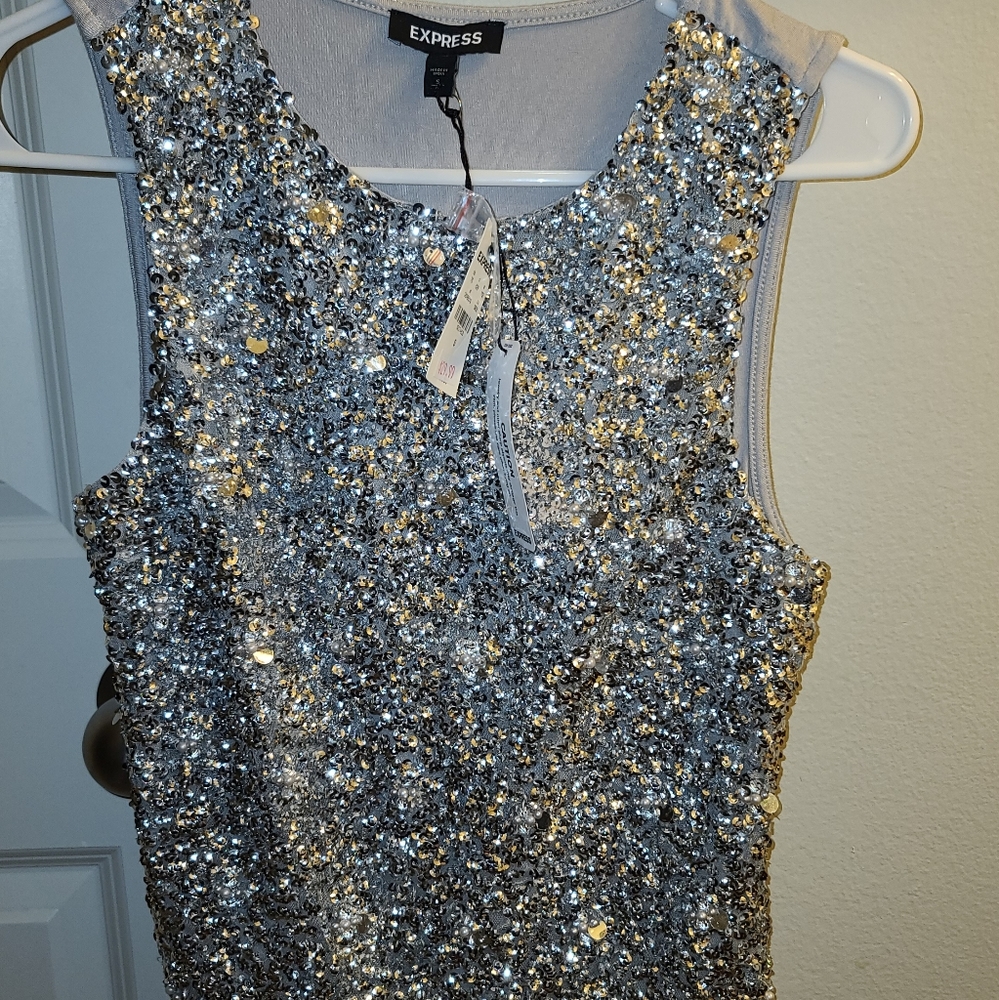 NWT Silver Sequin Sleeveless Top Express S